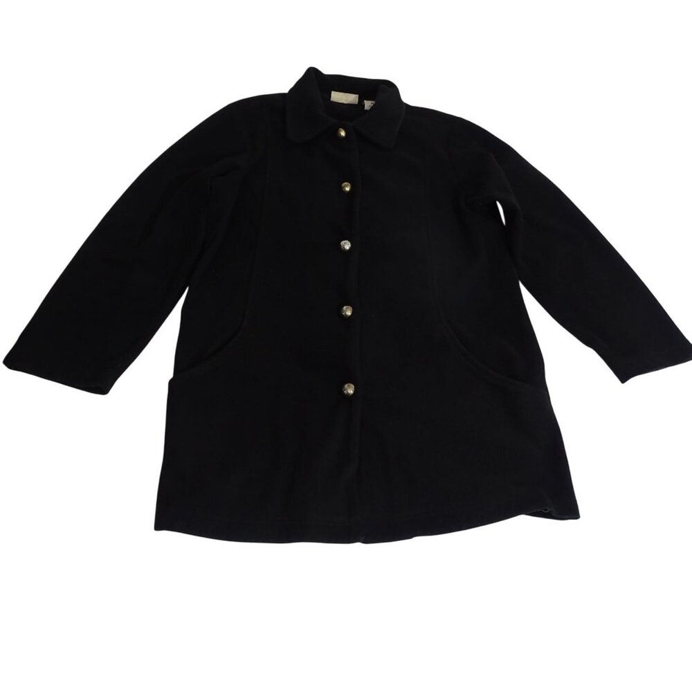 Vintage Blair Black Button Up Fleece Coat Womens Size M Single Breasted Long Slv